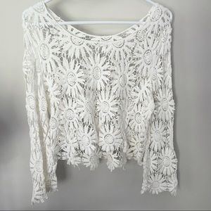 White long sleeve lace boho cover up top